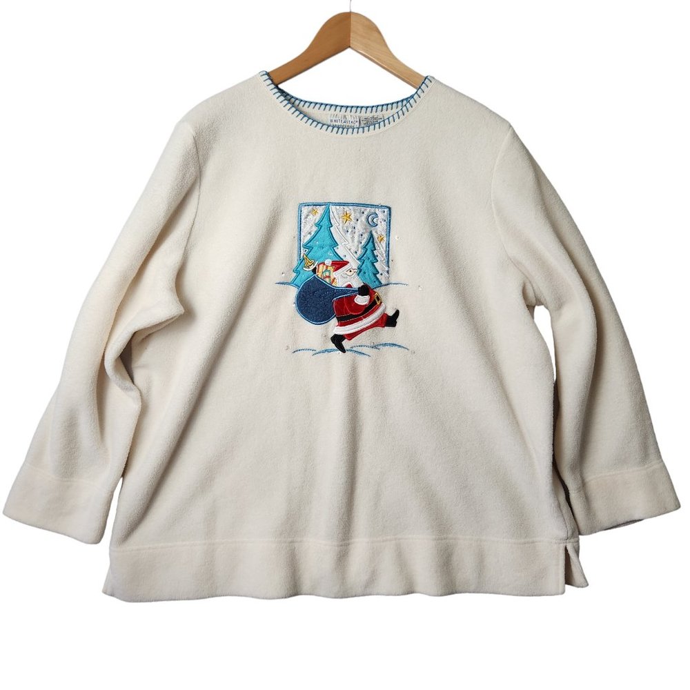 White Stag Womens Plus Size Fleece Embroidered Christmas Sweatshirt Size 18/20 W